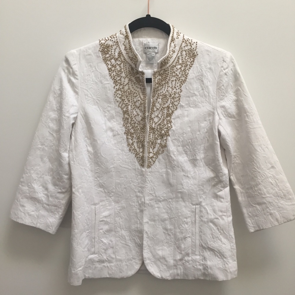 Chico’s MODERN white gold beaded blazer jacket XS